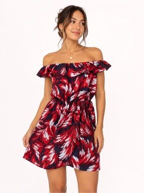 Gap Off Shoulder Ruffle Faux Wrap Mini Dress Small Red Floral